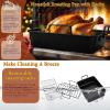 imageEfar 14 x 106 Inch Roasting Pan Stainless Steel Turkey Roaster with V Rack ampamp Baking Rack Set Small Heavy Duty Deep Broiling Pan for Oven Cooking Lasagna Meat Chicken  Dishwasher SafeBlack