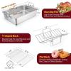 imageEfar 14 x 106 Inch Roasting Pan Stainless Steel Turkey Roaster with V Rack ampamp Baking Rack Set Small Heavy Duty Deep Broiling Pan for Oven Cooking Lasagna Meat Chicken  Dishwasher SafeSilver