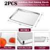 imageEfar Small Baking Sheet with Wire Rack 2 Pans  2 Racks Stainless Steel Cookie Sheets Trays ampamp Cooling Rack for Toaster Oven Non Toxic ampamp Warp Resistant Oven ampamp Dishwasher Safe 105 x 83 x 1 Inch16x12