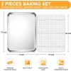 imageEfar Stainless Steel Baking Sheet with Wire Rack Set 16 x 12 Cookie Sheet Baking Pan for Oven Rimmed Large Metal Tray with Cooling Rack for Cooking Roasting NonToxic ampamp Dishwasher Safe176x13