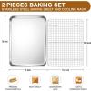 imageEfar Stainless Steel Baking Sheet with Wire Rack Set 16 x 12 Cookie Sheet Baking Pan for Oven Rimmed Large Metal Tray with Cooling Rack for Cooking Roasting NonToxic ampamp Dishwasher Safe16x12