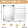 imageEfar Stainless Steel Baking Sheet with Wire Rack Set 16 x 12 Cookie Sheet Baking Pan for Oven Rimmed Large Metal Tray with Cooling Rack for Cooking Roasting NonToxic ampamp Dishwasher Safe93x73