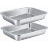 imageEfar Stainless Steel Sheet Cake Pan Set of 2 106 x 83 x17 Inches Small Brownie Baking Pan Rectangular HighSided Cookie Sheet Pans Fit for Toaster Oven NonToxic ampamp Heavy Duty Dishwasher Safe