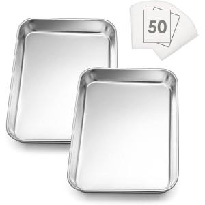 imageEfar Baking Cookie Sheet Set of 2 124x97 Stainless Steel Baking Sheet Pan for Oven with 50 Parchment Paper Rectangle Baking Tray for Cooking Roasting Rust Free ampamp Heavy Duty Dishwasher Safe2