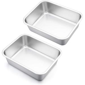 imageEfar Lasagna Pan Set of 2 Deep Stainless Steel Baking Pans 1275 x10 x32 Inches Rectangular Metal Roasting Baking Dish Bakeware for Oven NonToxic ampamp Heavy Duty Dishwasher Safe106 x 83  2 packs