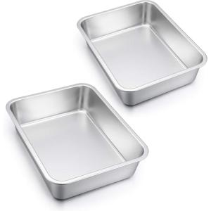 imageEfar Lasagna Pan Set of 2 Deep Stainless Steel Baking Pans 1275 x10 x32 Inches Rectangular Metal Roasting Baking Dish Bakeware for Oven NonToxic ampamp Heavy Duty Dishwasher Safe1275 x 10