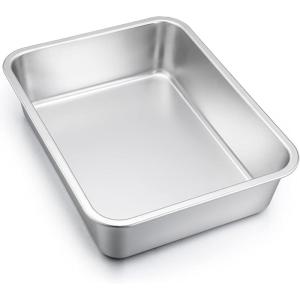 imageEfar Lasagna Pan Set of 2 Deep Stainless Steel Baking Pans 1275 x10 x32 Inches Rectangular Metal Roasting Baking Dish Bakeware for Oven NonToxic ampamp Heavy Duty Dishwasher Safe1275 x 10 1 pack
