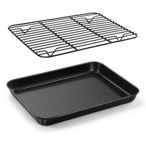 imageEfar Nonstick Baking Sheet with Rack Set 9 x 7 x 1 Inch Cookie Sheet Baking Pan with Cooling Rack for Toaster Oven Commercial Grade ampamp NonToxic Easy to Clean105 x 8 inch