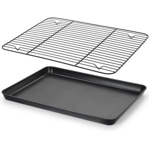 imageEfar Nonstick Baking Sheet with Rack Set 9 x 7 x 1 Inch Cookie Sheet Baking Pan with Cooling Rack for Toaster Oven Commercial Grade ampamp NonToxic Easy to Clean16 x 12 inch