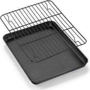 imageEfar Nonstick Baking Sheet with Rack Set 9 x 7 x 1 Inch Cookie Sheet Baking Pan with Cooling Rack for Toaster Oven Commercial Grade ampamp NonToxic Easy to Clean125 x 95 inch