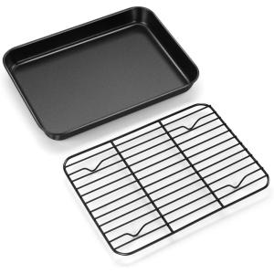 imageEfar Nonstick Baking Sheet with Rack Set 9 x 7 x 1 Inch Cookie Sheet Baking Pan with Cooling Rack for Toaster Oven Commercial Grade ampamp NonToxic Easy to Clean9 x 7 inch