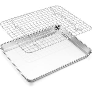 imageEfar Stainless Steel Baking Sheet with Wire Rack Set 16 x 12 Cookie Sheet Baking Pan for Oven Rimmed Large Metal Tray with Cooling Rack for Cooking Roasting NonToxic ampamp Dishwasher Safe125x95