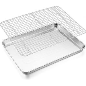 imageEfar Stainless Steel Baking Sheet with Wire Rack Set 16 x 12 Cookie Sheet Baking Pan for Oven Rimmed Large Metal Tray with Cooling Rack for Cooking Roasting NonToxic ampamp Dishwasher Safe176x13