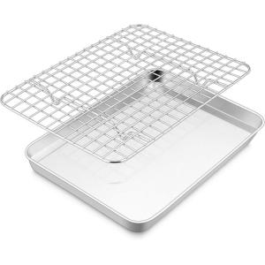 imageEfar Stainless Steel Baking Sheet with Wire Rack Set 16 x 12 Cookie Sheet Baking Pan for Oven Rimmed Large Metal Tray with Cooling Rack for Cooking Roasting NonToxic ampamp Dishwasher Safe105x8