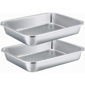 imageEfar Stainless Steel Sheet Cake Pan Set of 2 106 x 83 x17 Inches Small Brownie Baking Pan Rectangular HighSided Cookie Sheet Pans Fit for Toaster Oven NonToxic ampamp Heavy Duty Dishwasher Safe