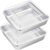 imageEfar 8 x 8Inch Square Baking Pan with Lid Stainless Steel Square Cake Brownie Pan Fit for Toaster Oven Nontoxic ampamp Healthy Easy Storage ampamp Dishwasher Safe  2 Pieces4