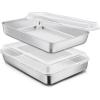 imageEfar Stainless Steel Baking Pan with Lid 12 x 9 x 2 Inch Rectangle Sheet Cake Pans with Covers Bakeware for Cakes Brownies Casseroles Nontoxic ampamp Healthy Heavy Duty ampamp Dishwasher Safe  Set of 22Pans2Lids