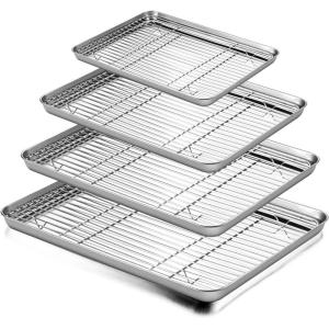 imageBaking Sheet and Rack Set Efar Stainless Steel Rimmed Cookie Sheet Baking Pans Toaster Oven Tray with Cooling Rack Non Toxic ampamp Healthy Rust Free ampamp Dishwasher Safe  8 Pieces 4 Pans ampamp 4 Racks