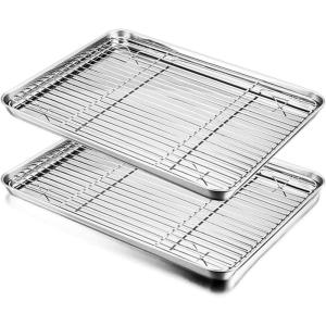 imageBaking Sheet with Rack Set Efar Stainless Steel Baking Pans Tray Cookie Sheet with Cooling Rack 16 x 12 x 1 inch Non Toxic ampamp Healthy Rust Free ampamp Dishwasher Safe  4 Pieces 2 Sheets  2 Racks