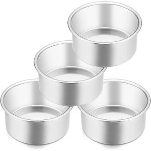 imageEfar 4 Inch Small Cake Pan Set of 6 Stainless Steel Mini Round Smash Cake Baking Pans Tins NonToxic ampamp Healthy Mirror Finish ampamp Dishwasher Safe4 InchSet of 4