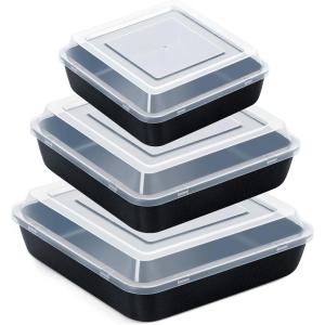 imageEfar 689Inch Square Cake Pan with lid Set Nonstick Square Baking Brownie Pans Bakeware Set of 3 Stainless Steel Core ampamp Easy Clean  6 Pieces3 Pans  3 CoversNonstick