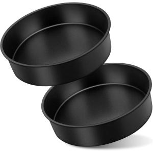 imageEfar 8x2 Inch Cake Pan Set of 2 Nonstick Round Cake Pans Tins for Baking Birthday Wedding Layer Smash Cakes Stainless Steel Core ampamp Nontoxic Coating Straight SideBlack8x2