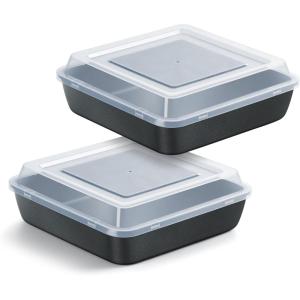 imageEfar 8x8 Inch Square Baking Pan with Lid Set Nonstick Square Cake Pans Metal Bakeware for Oven Cooking Lasagna Brownies Stainless Steel Core ampamp Easy Release 4 Pieces2 Pans2 Covers2 pans2 lids
