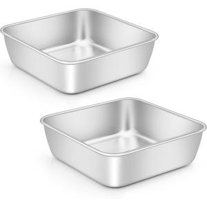 imageEfar 9x9 Inch Square Cake Pan Stainless Steel Baking Pan for Lasagna Brownies Casseroles Silver Square Bakeware for Oven Cooking NonToxic ampamp Rust Free Dishwasher Safe 2 Inch deep2