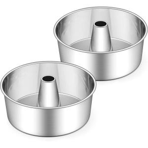 imageEfar Angel Food Cake Pan 10Inch Stainless Steel Tube Pan for Baking Pound Chiffon Cake Onepiece Design ampamp Nontoxic Dishwasher Safe2 Pieces