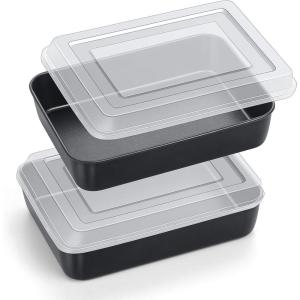 imageEfar Baking Pan with Lid 975 x 125 x 2 Inch Nonstick Rectangle Cake Pans with Covers 2 Sheet Pans Bakeware and 2 Lids for Brownies Cakes Nontoxic ampamp Stainless Steel Core 2 Inch Deep94x7x2 Inches