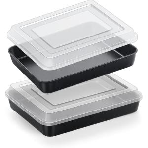 imageEfar Baking Pan with Lid 975 x 125 x 2 Inch Nonstick Rectangle Cake Pans with Covers 2 Sheet Pans Bakeware and 2 Lids for Brownies Cakes Nontoxic ampamp Stainless Steel Core 2 Inch Deep104x8x2 Inches