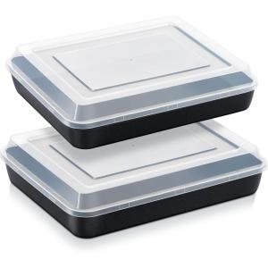 imageEfar Baking Pan with Lid 975 x 125 x 2 Inch Nonstick Rectangle Cake Pans with Covers 2 Sheet Pans Bakeware and 2 Lids for Brownies Cakes Nontoxic ampamp Stainless Steel Core 2 Inch Deep124x96x2 Inches