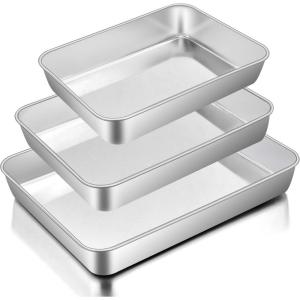imageEfar Baking Pans Set of 3 Stainless Steel Sheet Cake Pan for Oven  12510594Inch Rectangle Bakeware Set for Cake Lasagna Brownie Casserole Cookie Nontoxic ampamp Healthy Dishwasher Safe3 Pieces Set  Rectangle