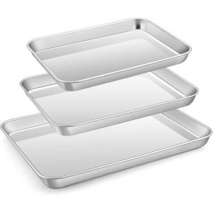 imageEfar Baking Pans Set of 3 Stainless Steel Sheet Cake Pan for Oven  12510594Inch Rectangle Bakeware Set for Cake Lasagna Brownie Casserole Cookie Nontoxic ampamp Healthy Dishwasher Safe3 Pieces Baking Sheet Set