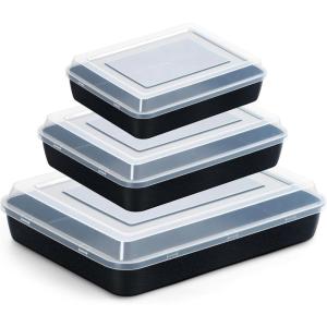 imageEfar Baking Pans with Lids Set of 3 Nonstick Sheet Cake Pan for Oven Lasagna Brownie Casserole  12510594Inch Rectangle Metal Bakeware Set Stainless Steel Core  6 Pieces3 Pans  3 Covers