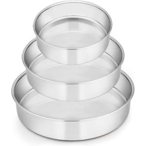 imageEfar Cake Pan Set of 3 4 inch6 inch8 inch Stainless Steel Small Round Layer Cake Baking Pans Perfect for Tier Smash Cake NonToxic ampamp Healthy Mirror Finish ampamp Dishwasher Safe6895