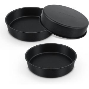 imageEfar Cake Pan Set of 3 6 inch8 inch9 inch Nonstick Round Baking Cake Pans for Tier Birthday Wedding Cake Stainless Steel Core ampamp NonToxic Coating 2 Inch Deep Black95 Inches