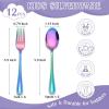 imageEfar 12Piece Toddler Silverware Stainless Steel Kids Utensils Forks and Spoons Children Safe Metal Cutlery Set for Self Feeding Mirror Polished ampamp Dishwasher Safe 6 Forks ampamp 6 SpoonsRainbow