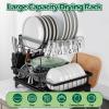 imageEfar Dish Drying Rack for Kitchen Counter 2 Tier Small Dish Drainer Drying Rack 167quot x 118quot x 139quot Metal Organizer with Drainboard and Utensil Holder Large Capacity ampamp Space Saving Black