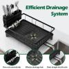 imageEfar Dish Drying Rack for Kitchen Counter 2 Tier Small Dish Drainer Drying Rack 167quot x 118quot x 139quot Metal Organizer with Drainboard and Utensil Holder Large Capacity ampamp Space Saving Black