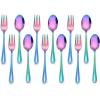 imageEfar 12Piece Toddler Silverware Stainless Steel Kids Utensils Forks and Spoons Children Safe Metal Cutlery Set for Self Feeding Mirror Polished ampamp Dishwasher Safe 6 Forks ampamp 6 SpoonsRainbow