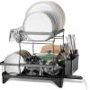 imageEfar Dish Drying Rack for Kitchen Counter 2 Tier Small Dish Drainer Drying Rack 167quot x 118quot x 139quot Metal Organizer with Drainboard and Utensil Holder Large Capacity ampamp Space Saving Black