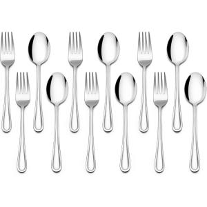 imageEfar 12Piece Toddler Silverware Stainless Steel Kids Utensils Forks and Spoons Children Safe Metal Cutlery Set for Self Feeding Mirror Polished ampamp Dishwasher Safe 6 Forks ampamp 6 SpoonsSilver