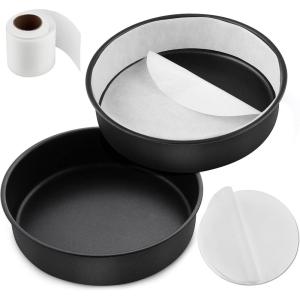 imageEfar 8 Inch Cake Pans Set of 2 Nonstick Stainless Steel Small Round Baking Pans with Parchment Paper ampamp Side Liner Roll Stainless Steel Core ampamp Nontoxic Coating Straight Side ampamp 2 Inch Deep8 Inches