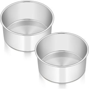 imageEfar 8 x 3 Inch Round Cake Pans Stainless Steel Deep Cake Baking Pan Tin for Birthday Wedding Party Chiffon Cheesecake Healthy ampamp NonToxic Straight Side ampamp Dishwasher Safe  Set of 22
