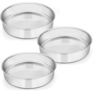 imageEfar 9 Inch Cake Pan Set of 3 Stainless Steel Round Cake Baking Pans NonToxic ampamp Healthy Mirror Finish ampamp Dishwasher Safe11 inch