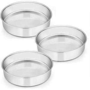 imageEfar 9 Inch Cake Pan Set of 3 Stainless Steel Round Cake Baking Pans NonToxic ampamp Healthy Mirror Finish ampamp Dishwasher Safe8 inch
