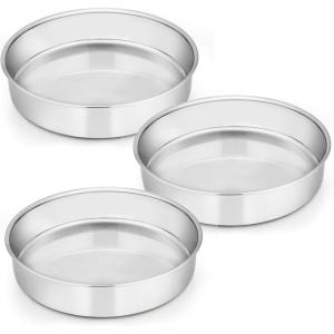 imageEfar 9 Inch Cake Pan Set of 3 Stainless Steel Round Cake Baking Pans NonToxic ampamp Healthy Mirror Finish ampamp Dishwasher Safe9 inch