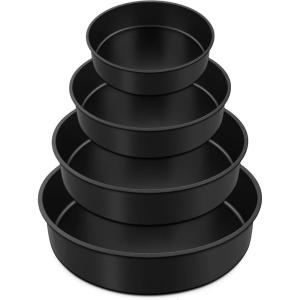 imageEfar Cake Pan Set of 4 4 inch6 inch8 inch9 inch Nonstick Round Baking Cake Pans for Tier Birthday Wedding Cake Stainless Steel Core ampamp NonToxic Coating 2 Inch Deep Black