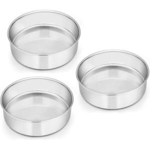 imageEfar Cake Pans Set of 3 6 x 3 Inch Stainless Steel Round Cake Baking Pans Tins for Wedding Birthday Deep Side ampamp Nontoxic Oven ampamp Dishwasher Safe Mirror Finish ampamp Straight Side6 x 2 inch